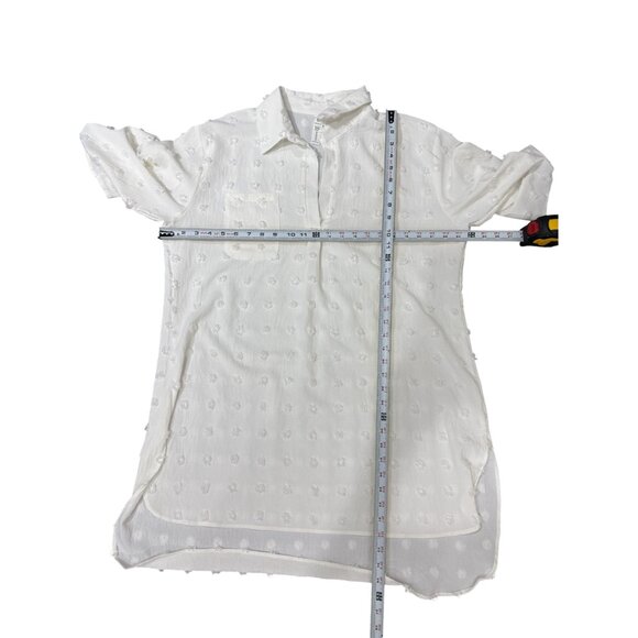 Womens Size XL White Textured Swiss Dot Longline Button-Up Shirt Dress longback - Picture 9 of 10